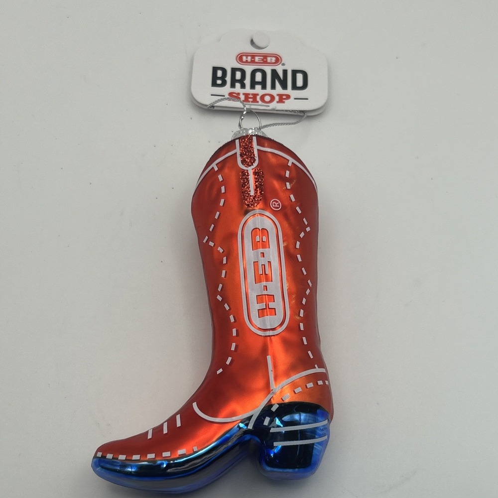 H‑E‑B Brand Shop Cowboy Boot TEXAS HEB Logo Christmas Ornament NEW‎